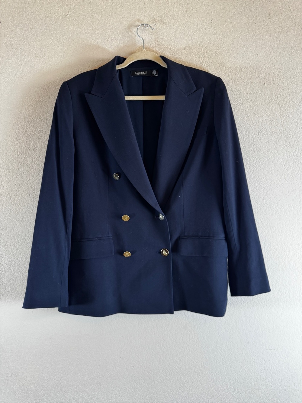 Lauren Ralph Lauren Navy Double-Breasted Suit Jacket with Gold Buttons